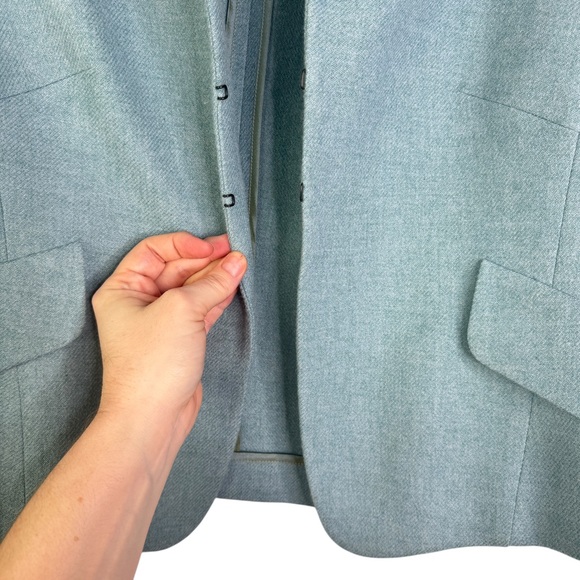 Akris Punto Sumptuous Aqua Jacket 100% Wool Light‎ Blue Hook & Eye Flaws US 12 - Picture 4 of 16